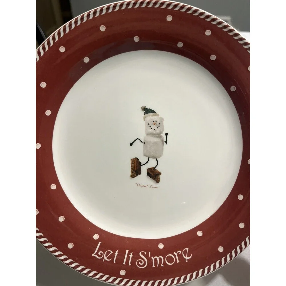 4pc Nikko The S’mores Snowman Skiing Sledding 8” Sandwich/Dessert Plates